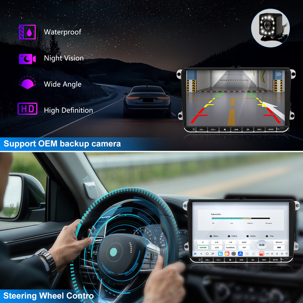 For Volkswagen Golf 2004-2013 Radio Replacement, 9 inch QLED 8-Core CPU, touch screen Stereo,Wireless CarPlay & Android Auto, keep OEM Controls, Free backup camera