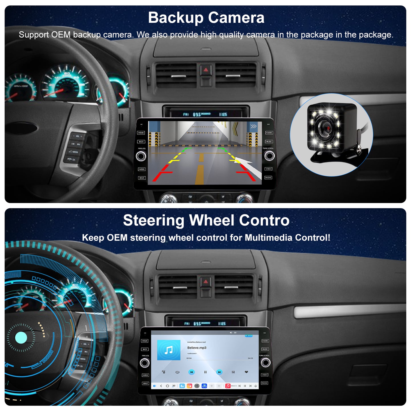 For Ford Fusion 2009-2012 Radio upgrade,10.2-inch QLED 8-Core CPU,touch screen Stereo,Wireless CarPlay & Android Auto,keep OEM Controls