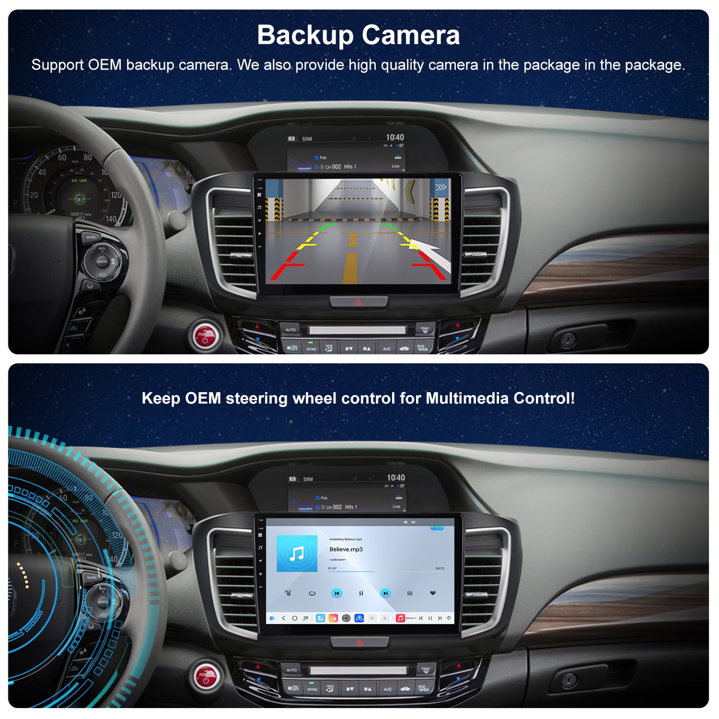 For Honda Accord 2013-2017 Radio upgrade,10.1-inch QLED  8-Core CPU,touch screen Stereo,Wireless CarPlay & Android Auto,keep OEM Controls