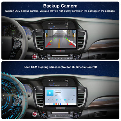 For Honda Accord 2013-2017 Radio upgrade,10.1-inch QLED  8-Core CPU,touch screen Stereo,Wireless CarPlay & Android Auto,keep OEM Controls