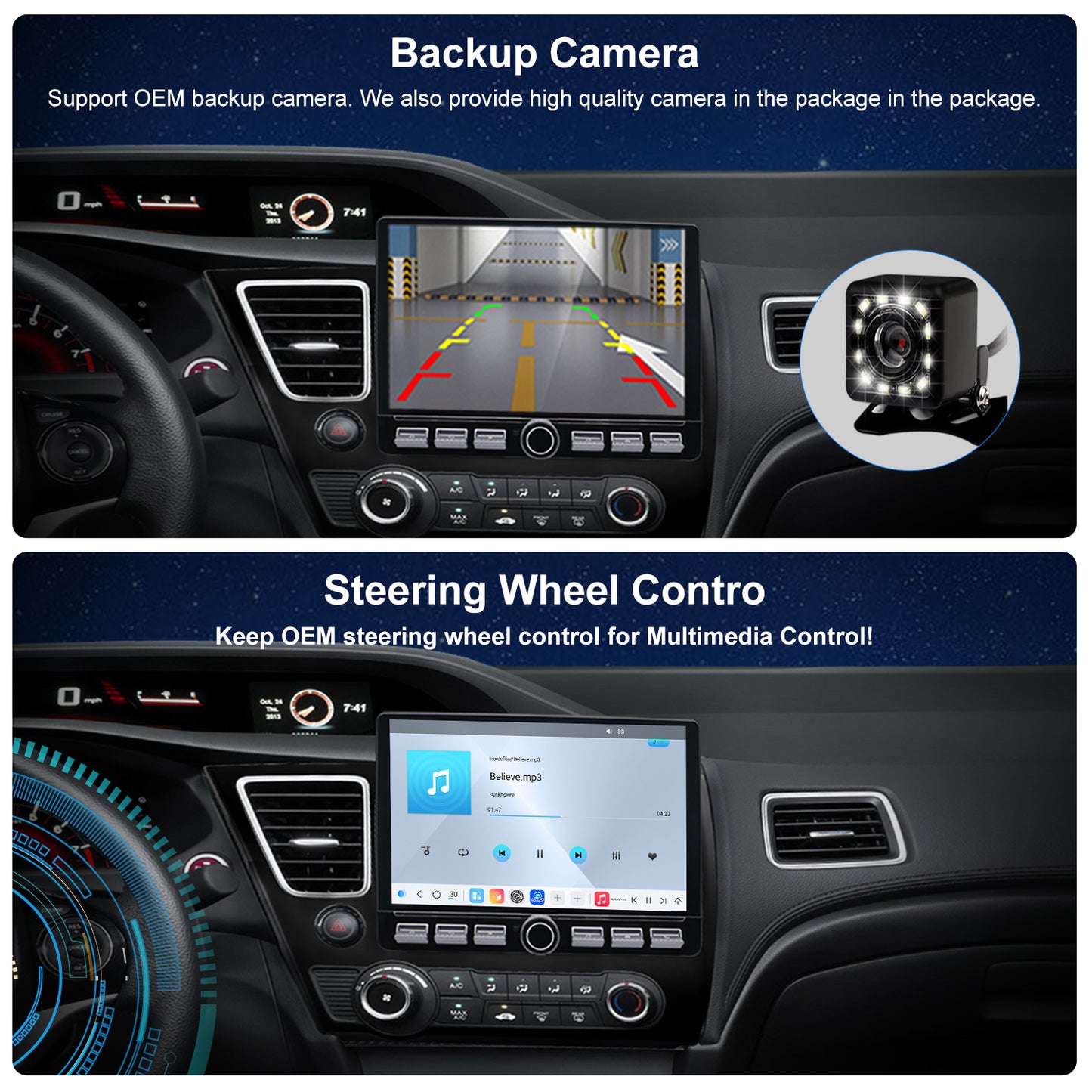 Honda Civic Radio upgrade 2013-2015 CarPlay Stereo Screen - Topdisplay 2013 2014 2015 Replacement Headunit Apple Android Auto Accessories Pantalla Estéreo