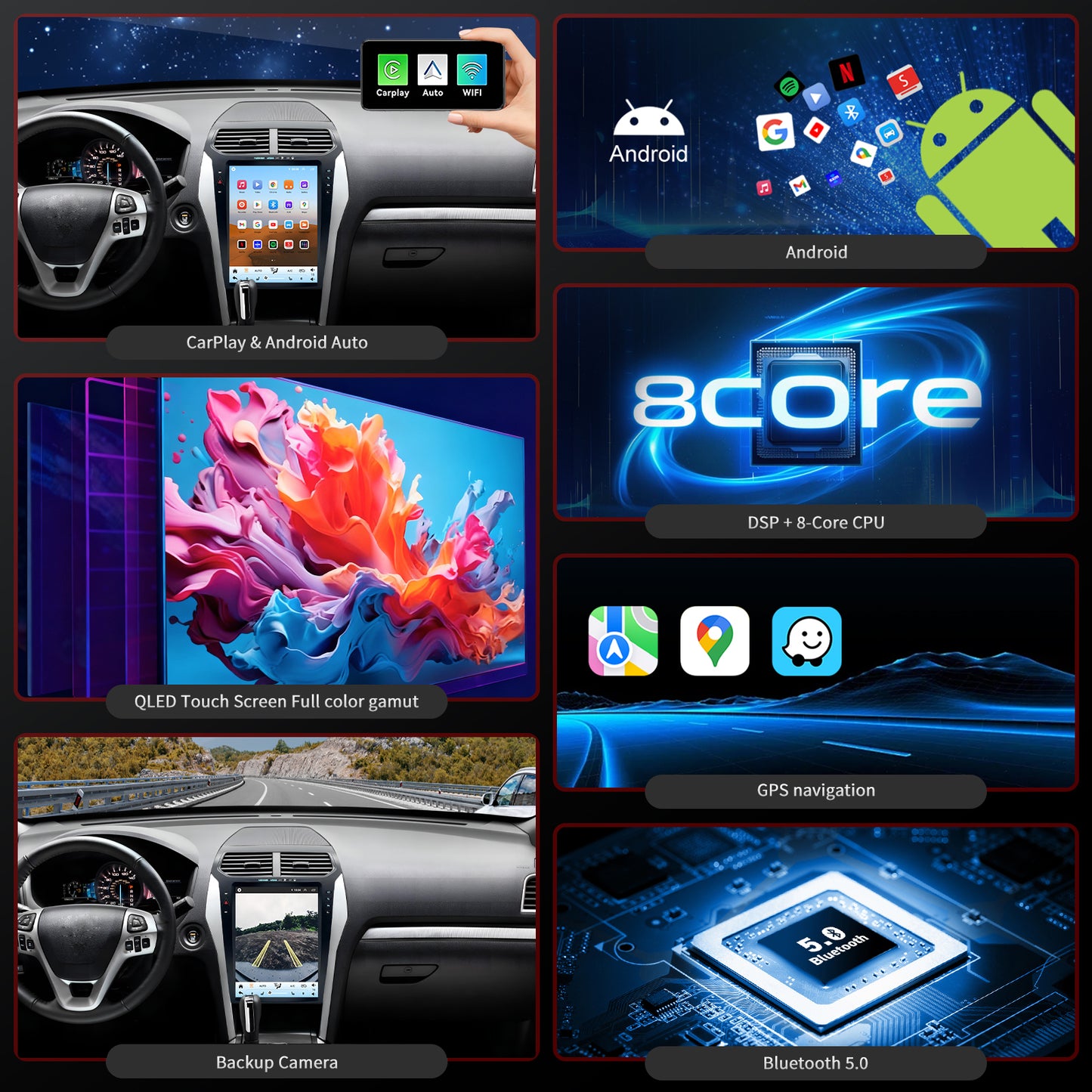 For Ford Explorer 2011-2019 Radio upgrade,12.1-inch QLED  8-Core CPU,touch screen Stereo,Wireless CarPlay & Android Auto,keep OEM Controls