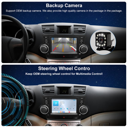 For Toyota Highlander 2008-2013 Radio upgrade,8-inch QLED 8-Core CPU,touch screen Stereo,Wireless CarPlay & Android Auto,keep OEM Controls
