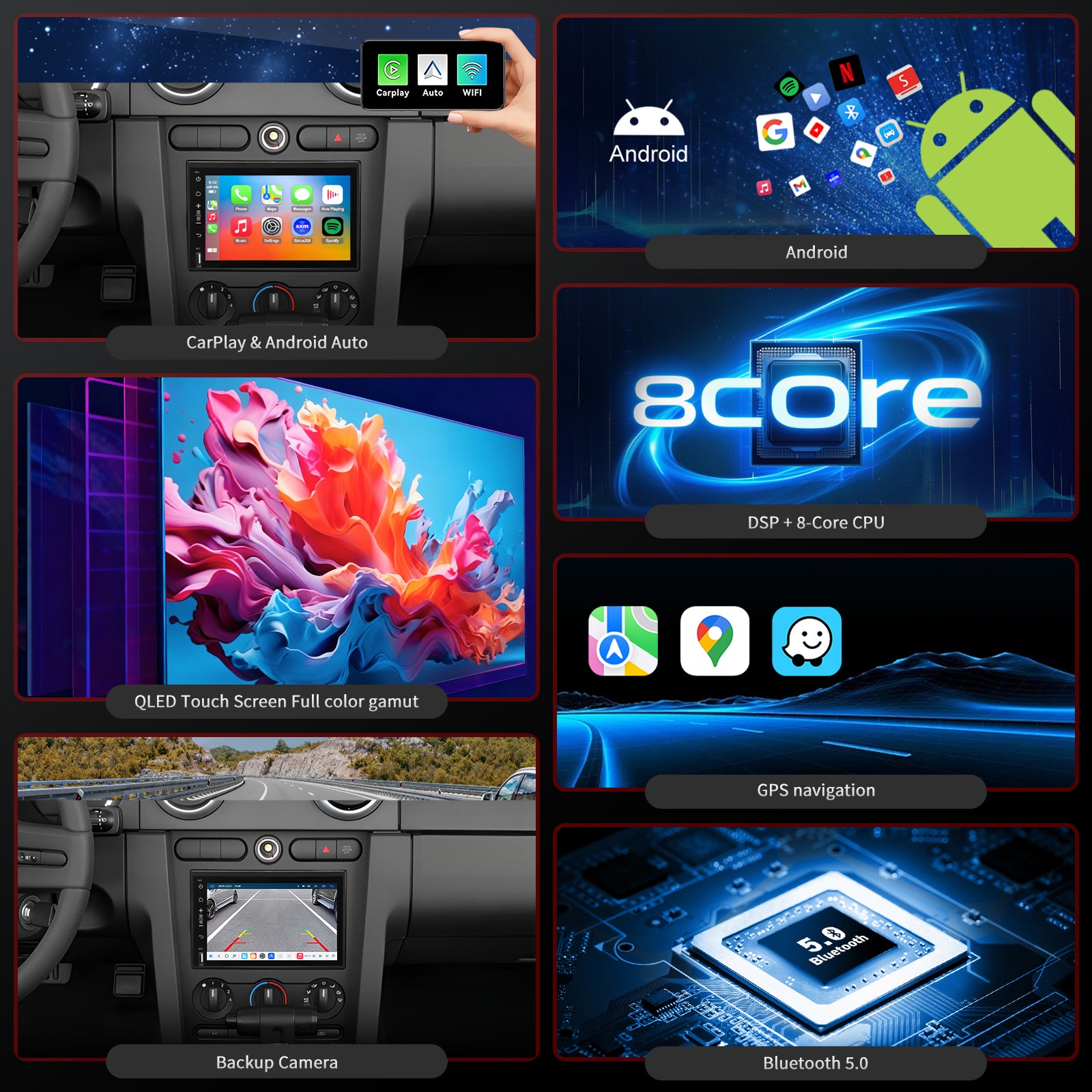 Ford Mustang Stereo replacement 2005-2009 CarPlay Radio Screen-Topdisplay 2005 2006 2007 2008 2009 Mustang Upgrade Headunit Apple Carplay Android Auto Accessories Pantalla Estéreo