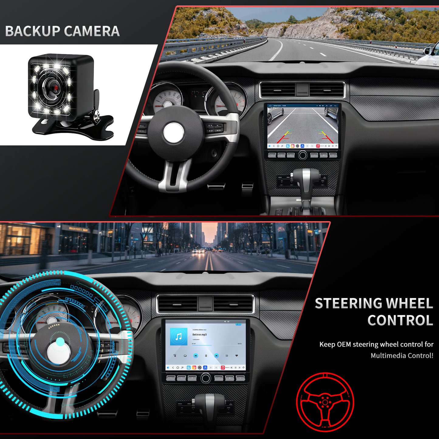 Ford Mustang Stereo replacement 2010-2014 CarPlay Radio Screen-Topdisplay 2010 2011 2012 2013 2014 Mustang Upgrade Headunit Apple Carplay Android Auto Accessories Pantalla Estéreo