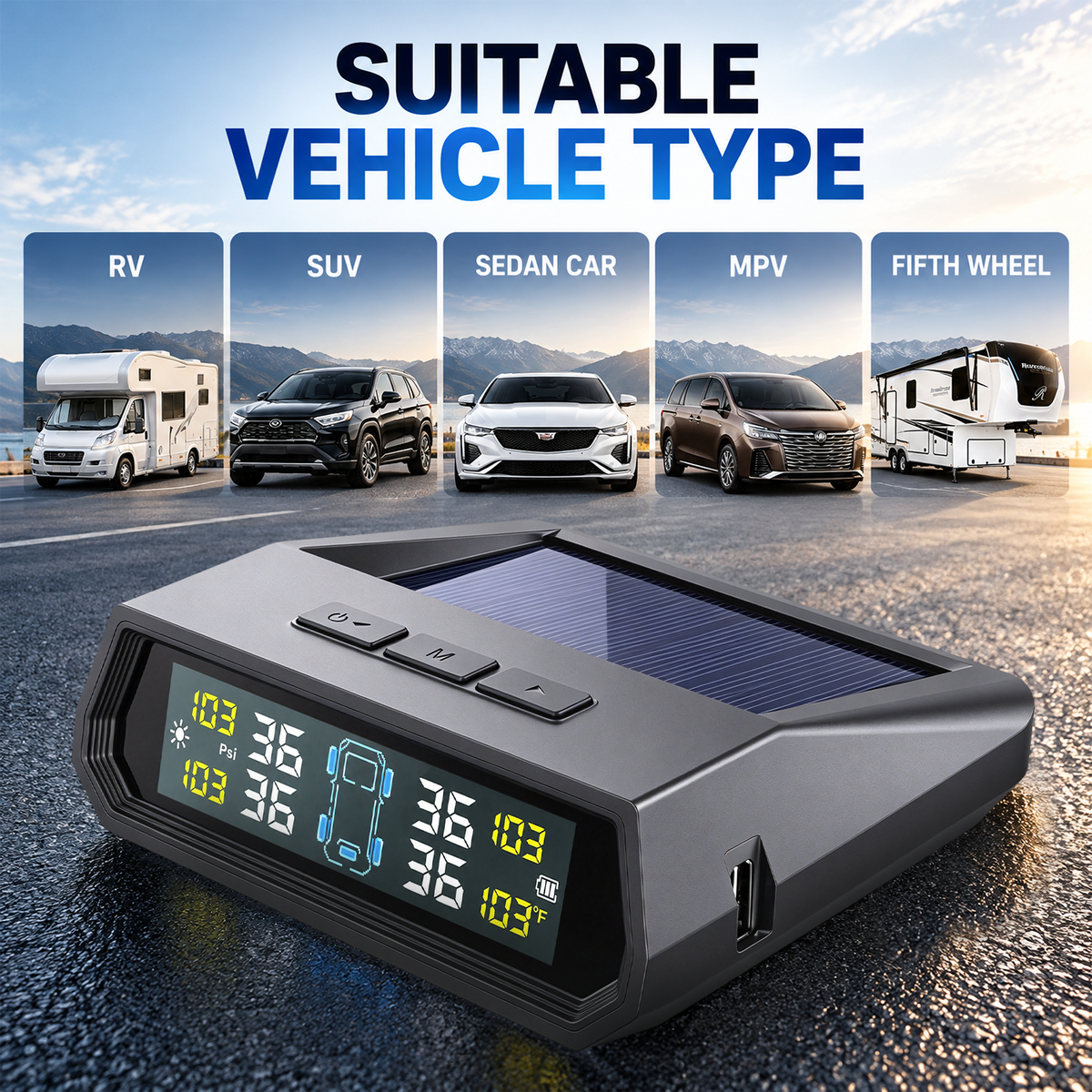 Topdisplay TM2 Tire Pressure Monitoring System, TPMS Set of 4 Sensors