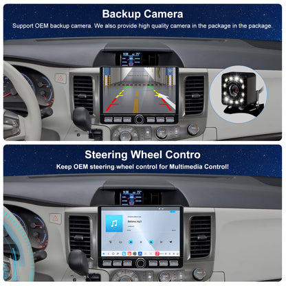 For Toyota Sienna 2011-2014 Radio upgrade,10.2-inch QLED  8-Core CPU,touch screen Stereo,Wireless CarPlay & Android Auto,keep OEM Controls