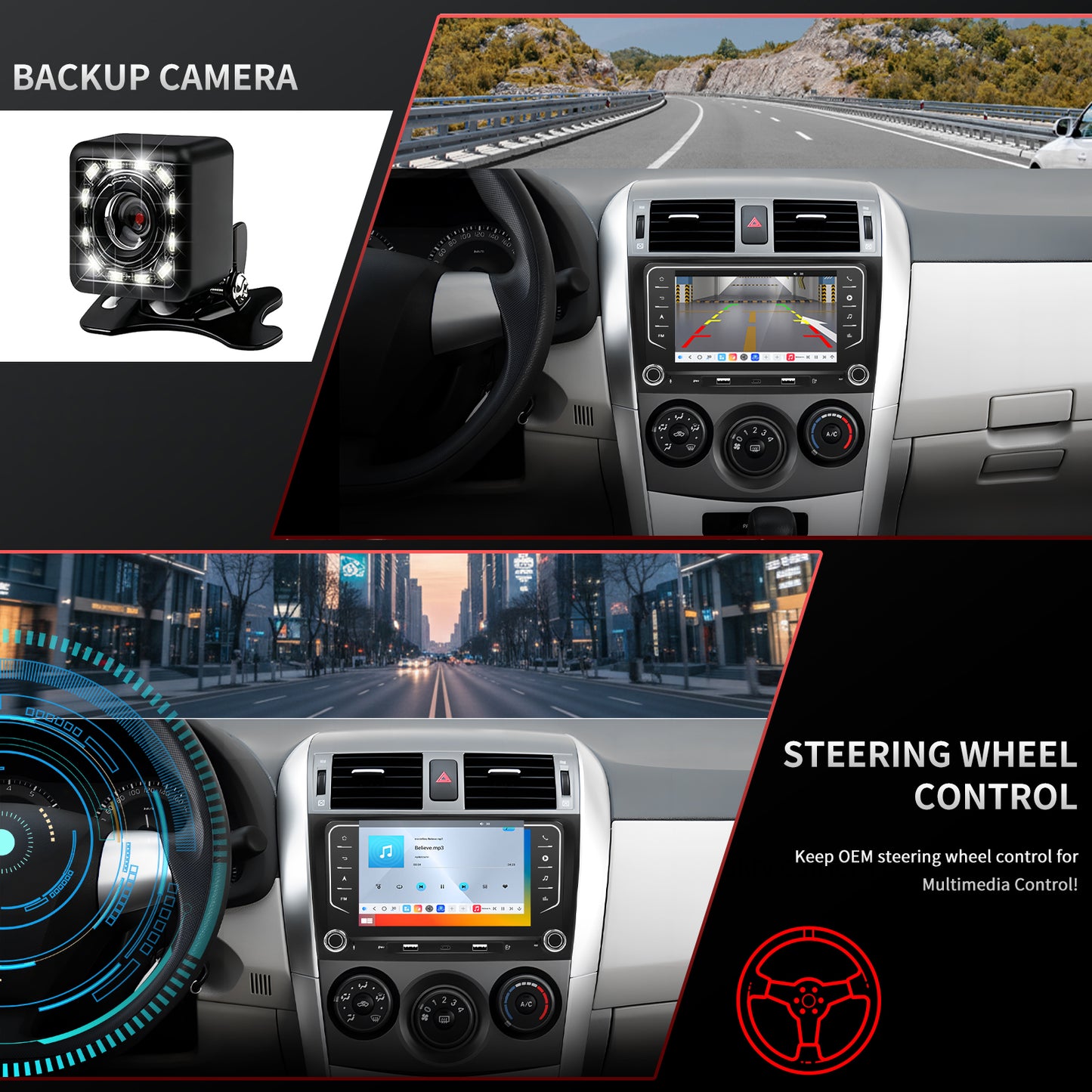 For Toyota Corolla 2009-2013 Radio upgrade,9-inch QLED 8-Core CPU,touch screen Stereo,Wireless CarPlay & Android Auto,keep OEM Controls
