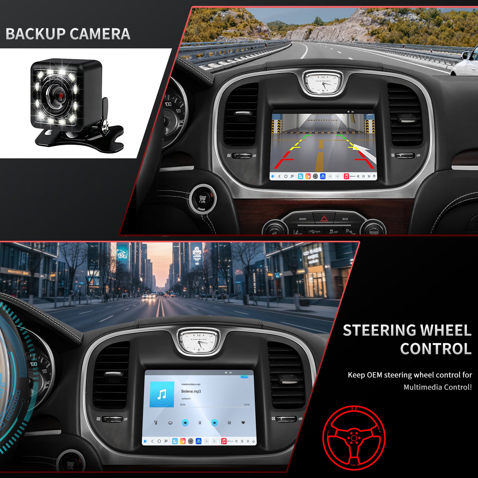 Chrysler 300 Radio upgrade 2015-2023 CarPlay Stereo Screen-Topdisplay 2015 2016 2017 2018 2019 2020 2021 2022 2023 Replacement Headunit Apple Android Auto Accessories Pantalla Estéreo