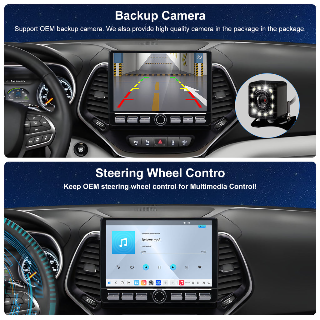 For Jeep Cherokee 2014-2023 Radio upgrade,10.1-inch QLED 8-Core CPU,touch screen Stereo,Wireless CarPlay & Android Auto,keep OEM Controls