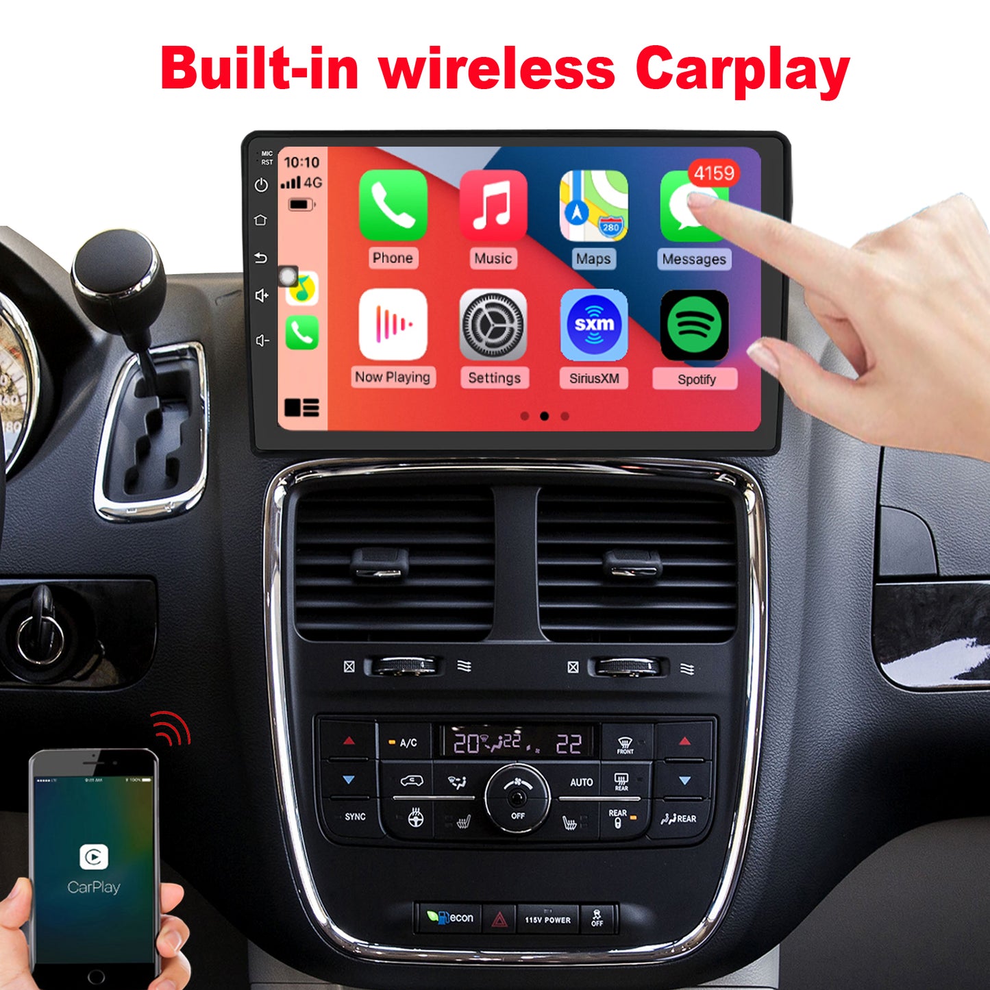 Dodge Grand Caravan Radio upgrade 2011-2020 CarPlay Stereo Screen - Topdisplay 2011 2012 2013 2014 2015 2016 2017 2018 2019 2020 Replacement Headunit Apple Android Auto Accessories Pantalla Estéreo 
