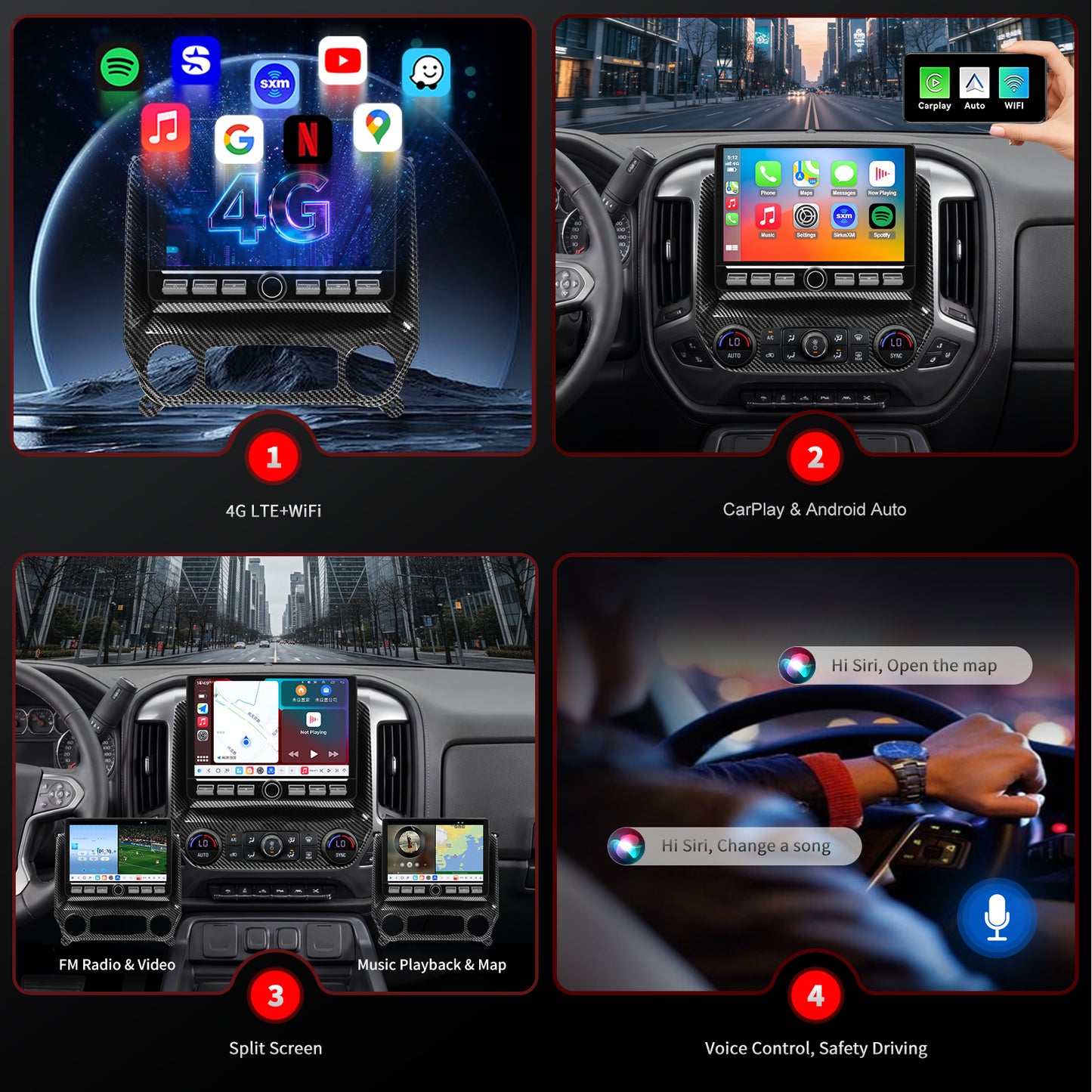Chevy Silverado Radio upgrade 2014-2018 CarPlay Stereo Screen-Topdisplay 2014 2015 2016 2017 2018 Chevrolet Replacement Headunit Apple Android Auto Accessories Pantalla Estéreo 
