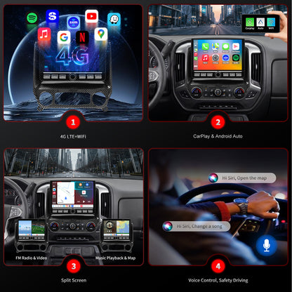 Chevy Silverado Radio upgrade 2014-2018 CarPlay Stereo Screen-Topdisplay 2014 2015 2016 2017 2018 Chevrolet Replacement Headunit Apple Android Auto Accessories Pantalla Estéreo 