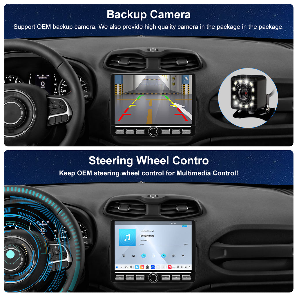 For Jeep Renegade 2015-2023 Radio upgrade,10.1-inch QLED 8-Core CPU,touch screen Stereo,Wireless CarPlay & Android Auto,keep OEM Controls