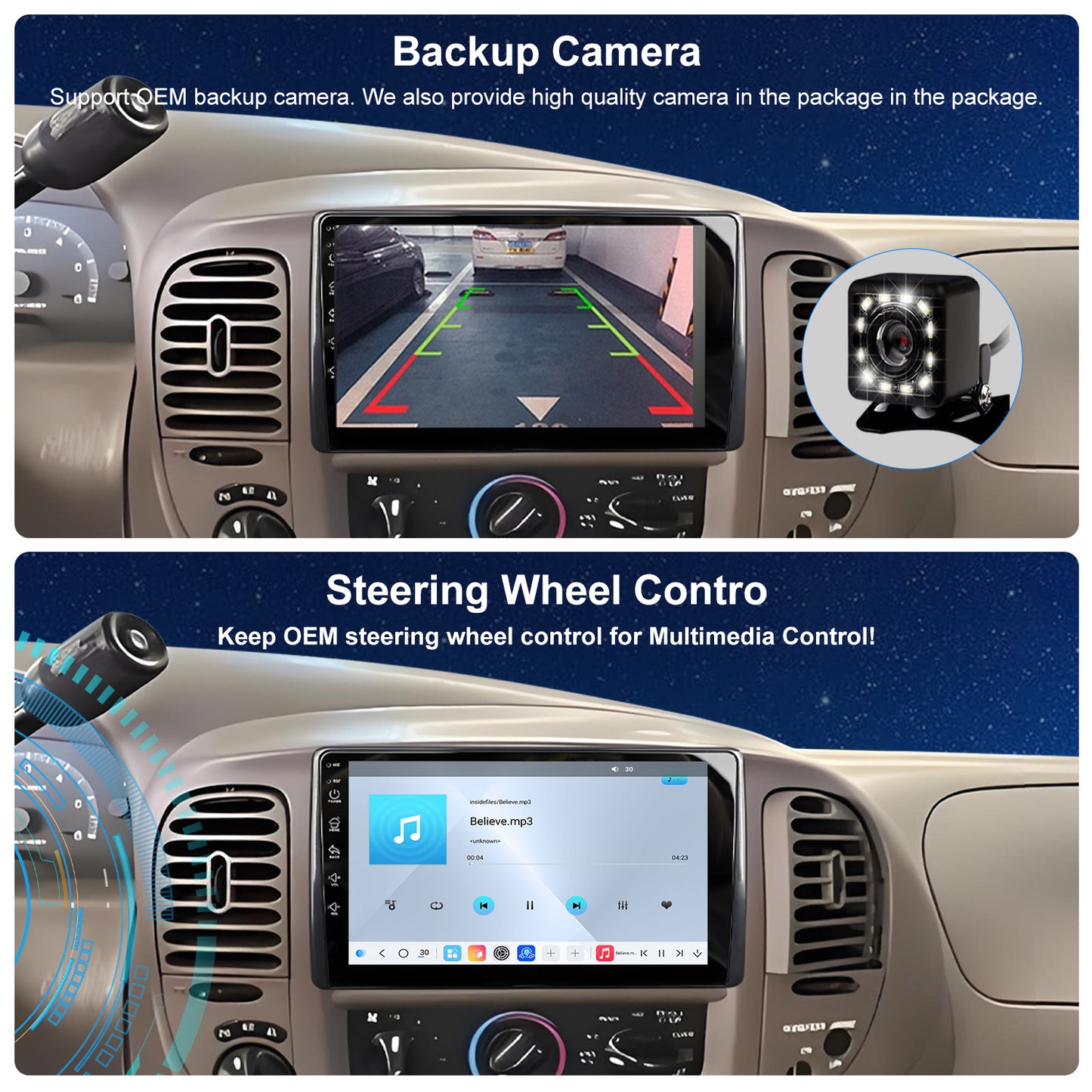 Ford F150 Stereo replacement 1999-2003 CarPlay Radio Screen-Topdisplay 1999 2000 2001 2002 2003 F150 Upgrade Headunit Apple Carplay Android Auto Accessories Pantalla Estéreo