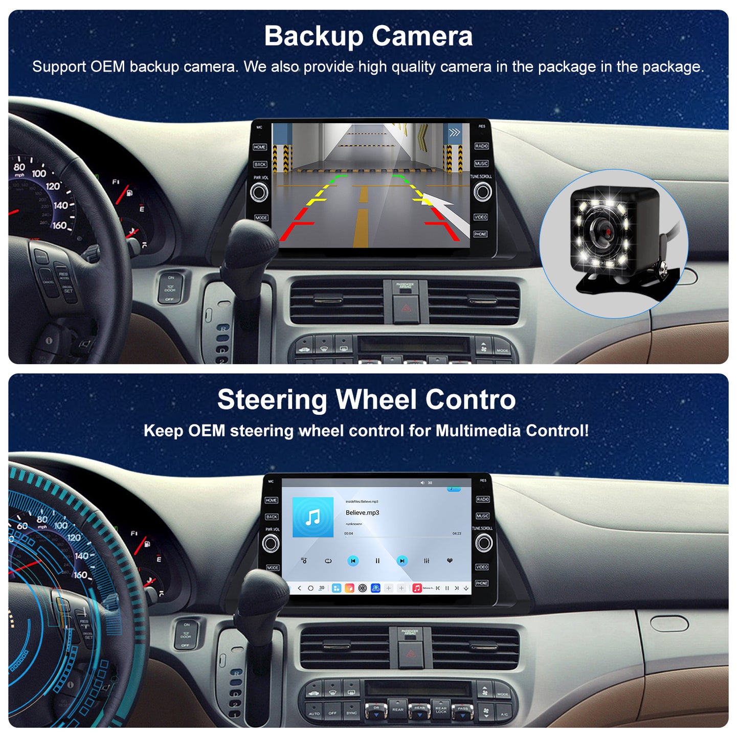 Honda Odyssey Radio upgrade 2004-2010 CarPlay Stereo Screen-Topdisplay 2004 2005 2006 2007 2008 2009 2010 Replacement Headunit Apple Android Auto Accessories Pantalla Estéreo 
