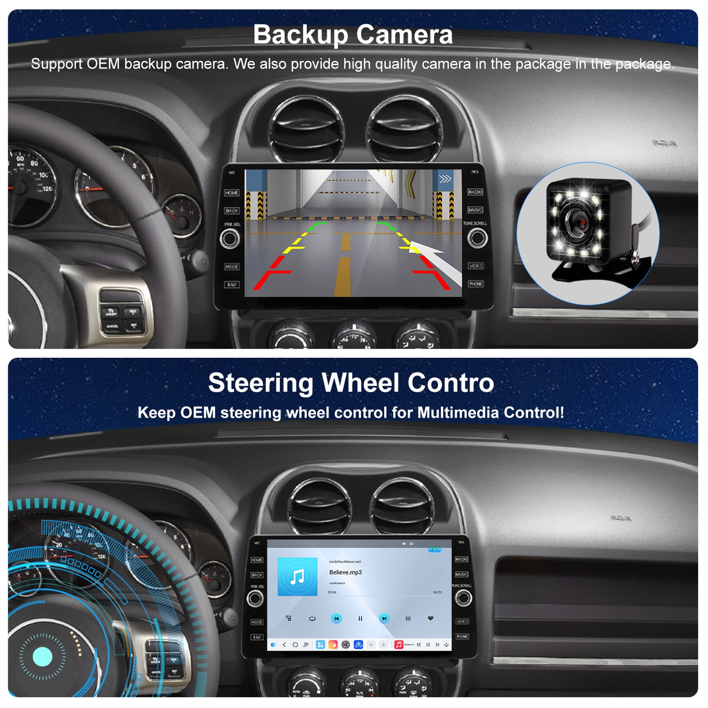 For Jeep Patriot 2010-2016 Radio upgrade,10.2-inch QLED  8-Core CPU,touch screen Stereo,Wireless CarPlay & Android Auto,keep OEM Controls