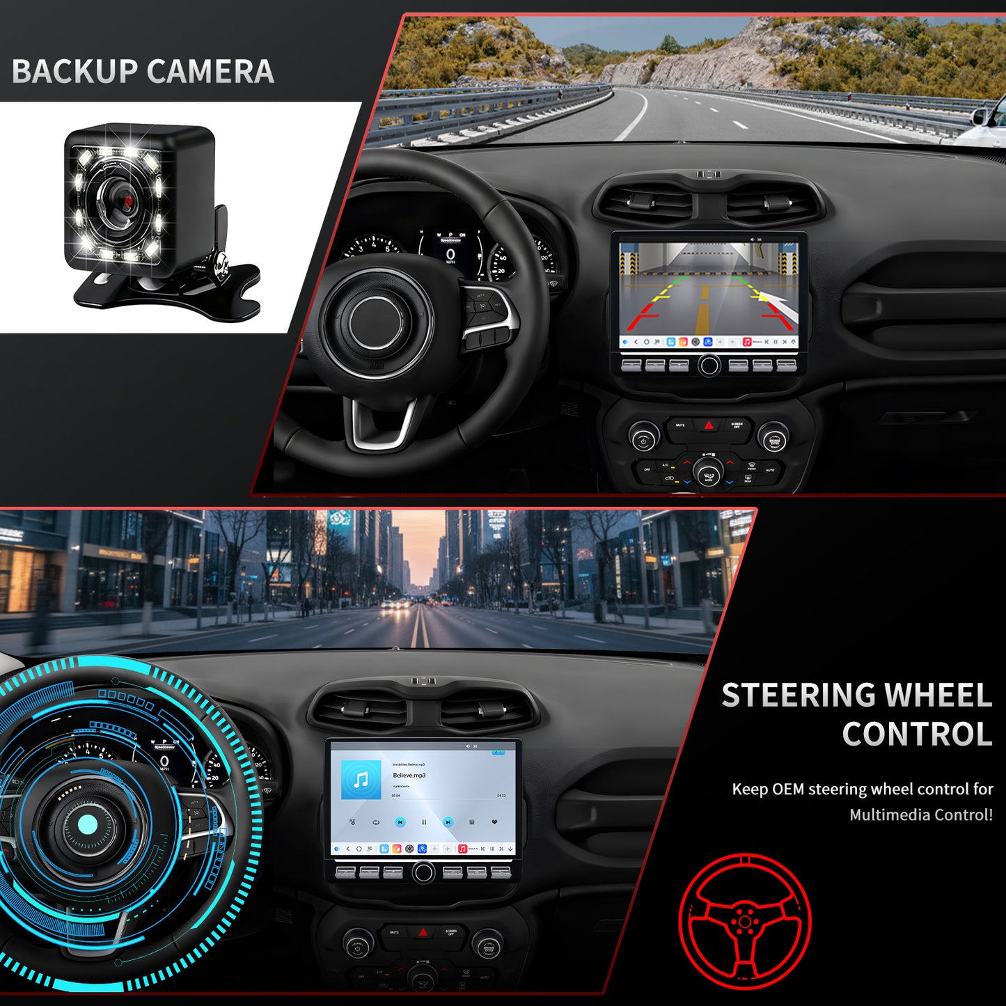 For Jeep Renegade 2015-2023 Radio upgrade,10.1-inch QLED 8-Core CPU,touch screen Stereo,Wireless CarPlay & Android Auto,keep OEM Controls