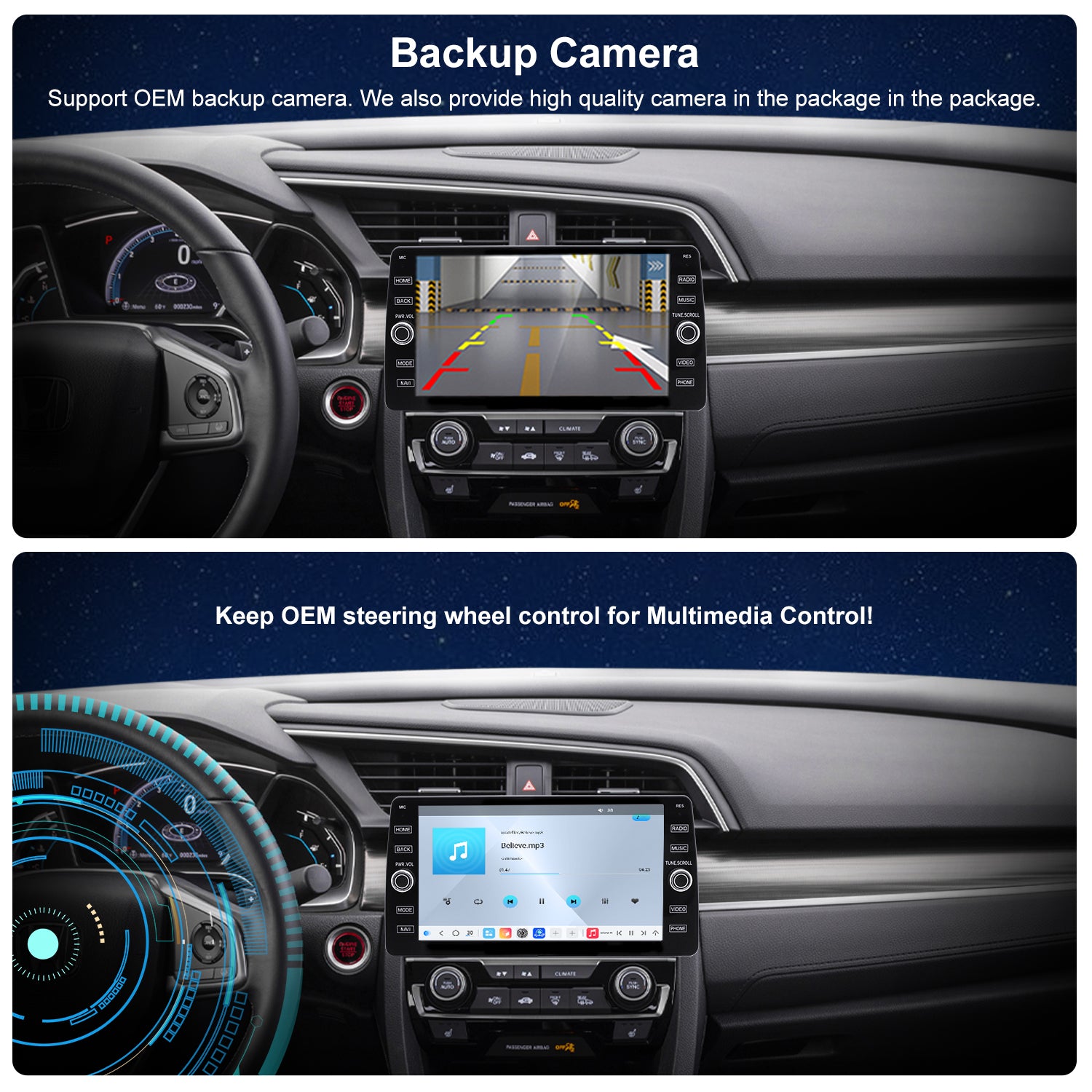 Honda Civic Radio upgrade 2016-2021 CarPlay Stereo Screen - Topdisplay 2016 2017 2018 2019 2020 2021 Replacement Headunit Apple Android Auto Accessories Pantalla Estéreo