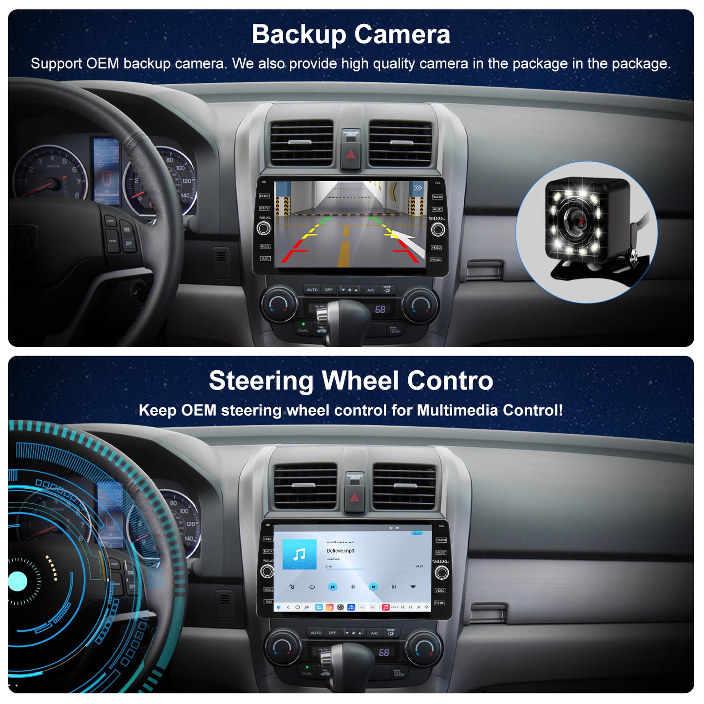 For Honda CRV 2007-2011 Radio upgrade,10.2-inch QLED 8-Core CPU,touch screen Stereo,Wireless CarPlay & Android Auto,keep OEM Controls