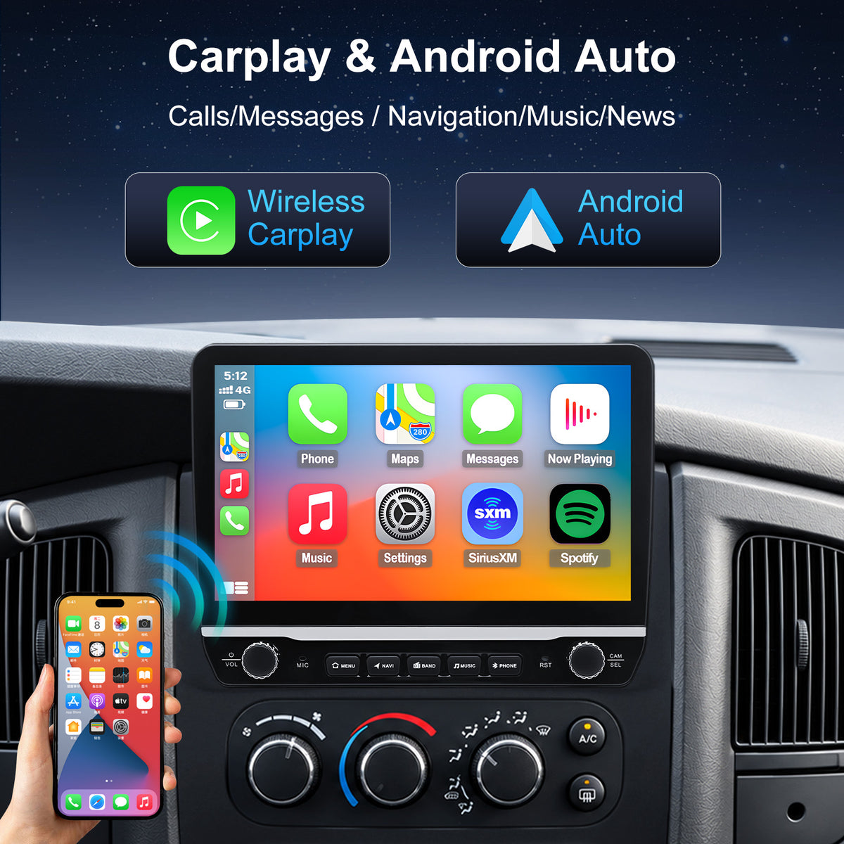 Dodge RAM Radio upgrade 2002-2005 CarPlay Stereo Screen - Topdisplay 2002 2003 2004 2005 Replacement Headunit Apple Android Auto Accessories Pantalla Estéreo