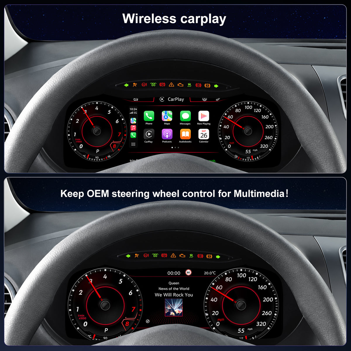 For Volkswagen SEAT Leon 2009-2012 Digital Instrument Cluster, 12.3-inch QLED Screen, Multiple UI, Wireless CarPlay, Direct OEM Replacement