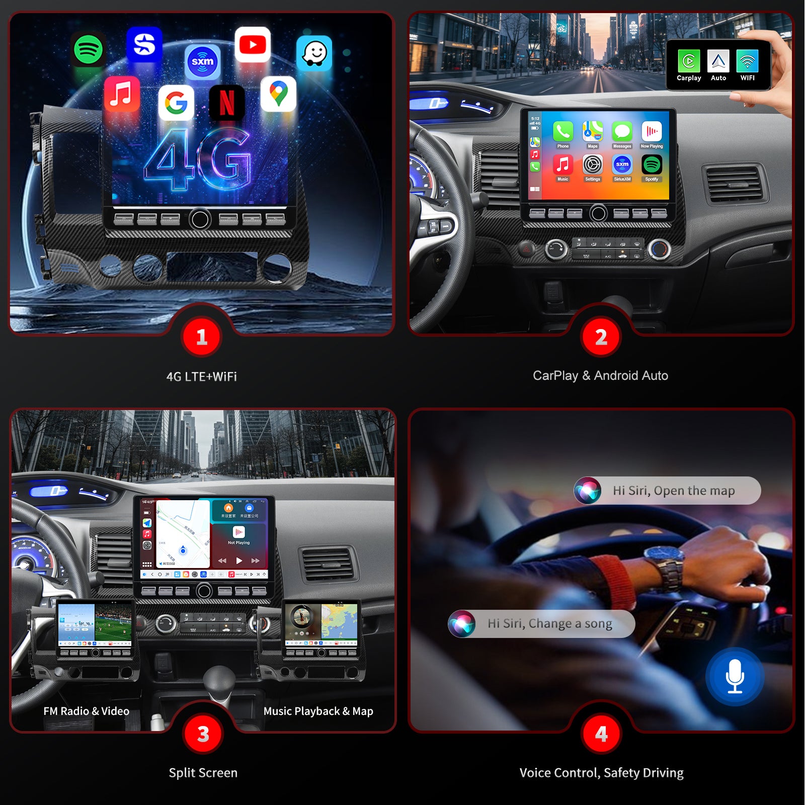 Honda Civic Radio upgrade 2006-2011 CarPlay Stereo Screen - Topdisplay 2006 2007 2008 2009 2010 2011 Replacement Headunit Apple Android Auto Accessories Pantalla Estéreo
