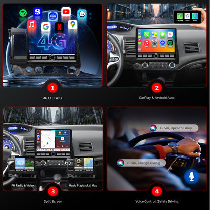 Honda Civic Radio upgrade 2006-2011 CarPlay Stereo Screen - Topdisplay 2006 2007 2008 2009 2010 2011 Replacement Headunit Apple Android Auto Accessories Pantalla Estéreo