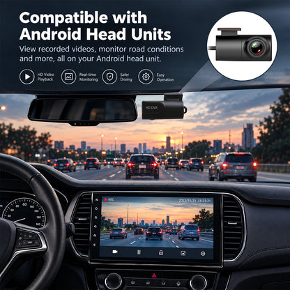 Topdisplay Front Dash Camera for All Android Car Stereos, USB-Powered DVR with Loop Recording, 270° Rotatable Mount
