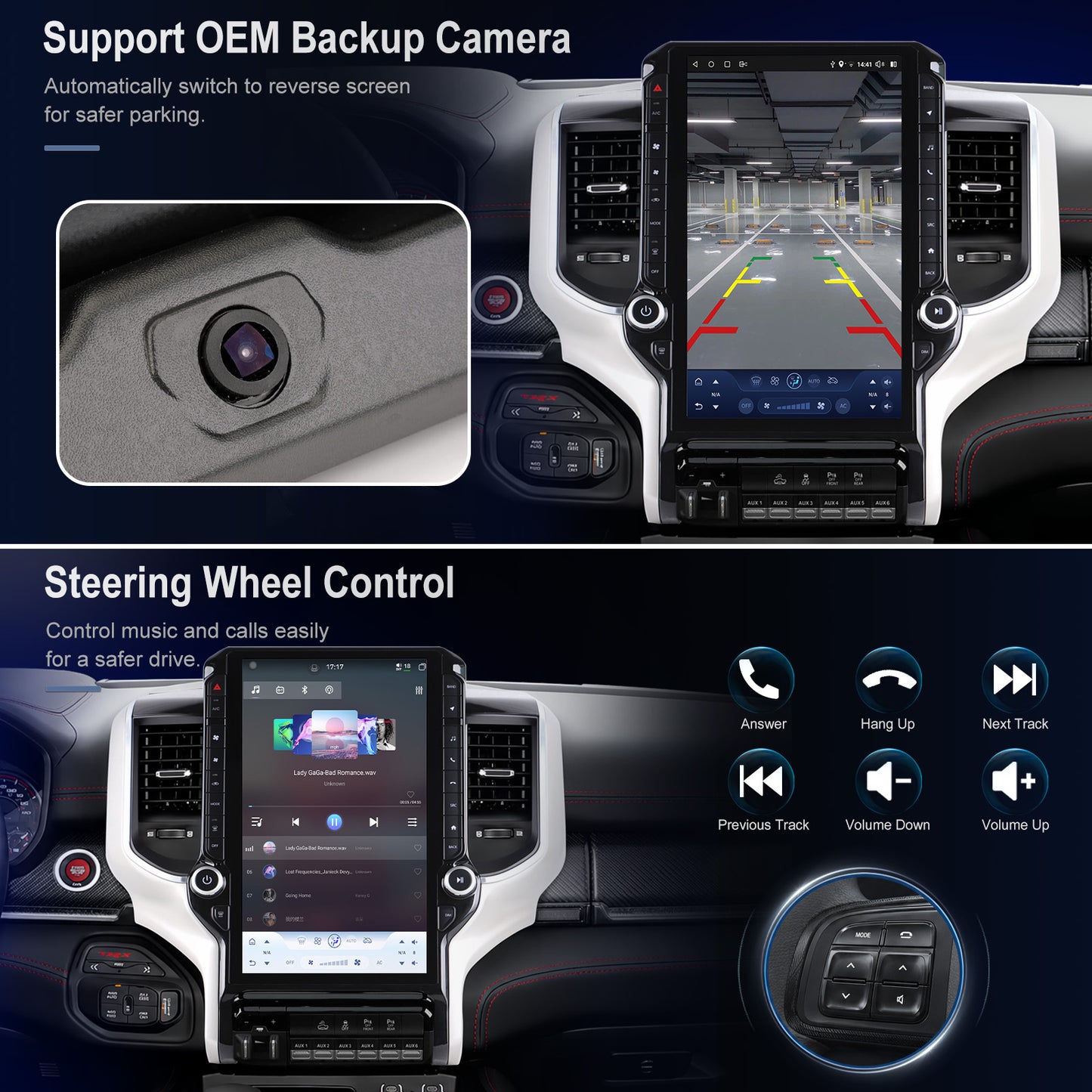 Dodge RAM 1500/2500/3500 Radio upgrade 2019-2023 CarPlay Stereo Screen - Topdisplay 2019 2020 2021 2022 2023 Replacement Headunit Apple Android Auto Accessories Pantalla Estéreo
