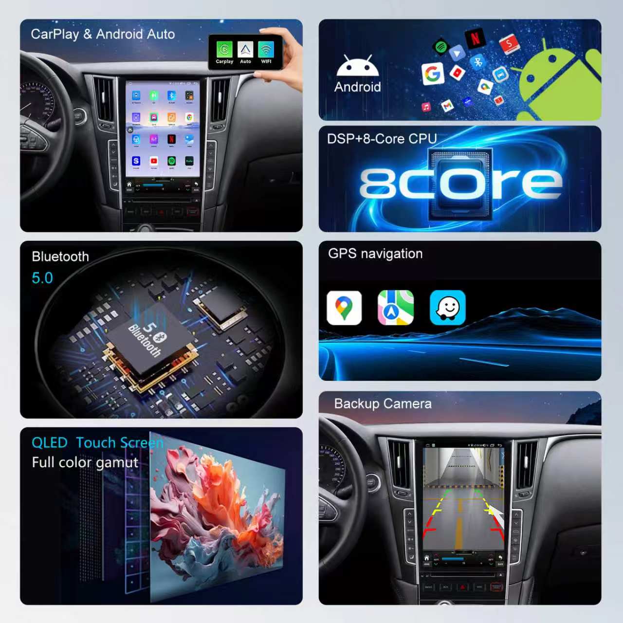 Infiniti Q50L Radio upgrade 2015-2023 CarPlay Stereo Screen-Topdisplay 2015 2016 2017 2018 2019 2020 2021 2022 2023 Infiniti Q50L Replacement Headunit Apple Android Auto Accessories Pantalla Estéreo