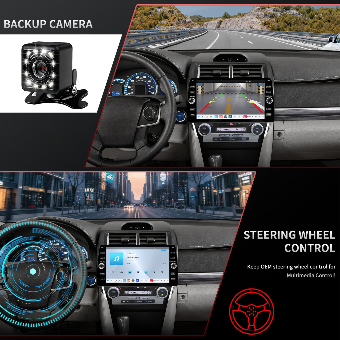 For Toyota Camry 2012-2014 Radio upgrade,10.2-inch QLED  8-Core CPU,touch screen Stereo,Wireless CarPlay & Android Auto,keep OEM Controls