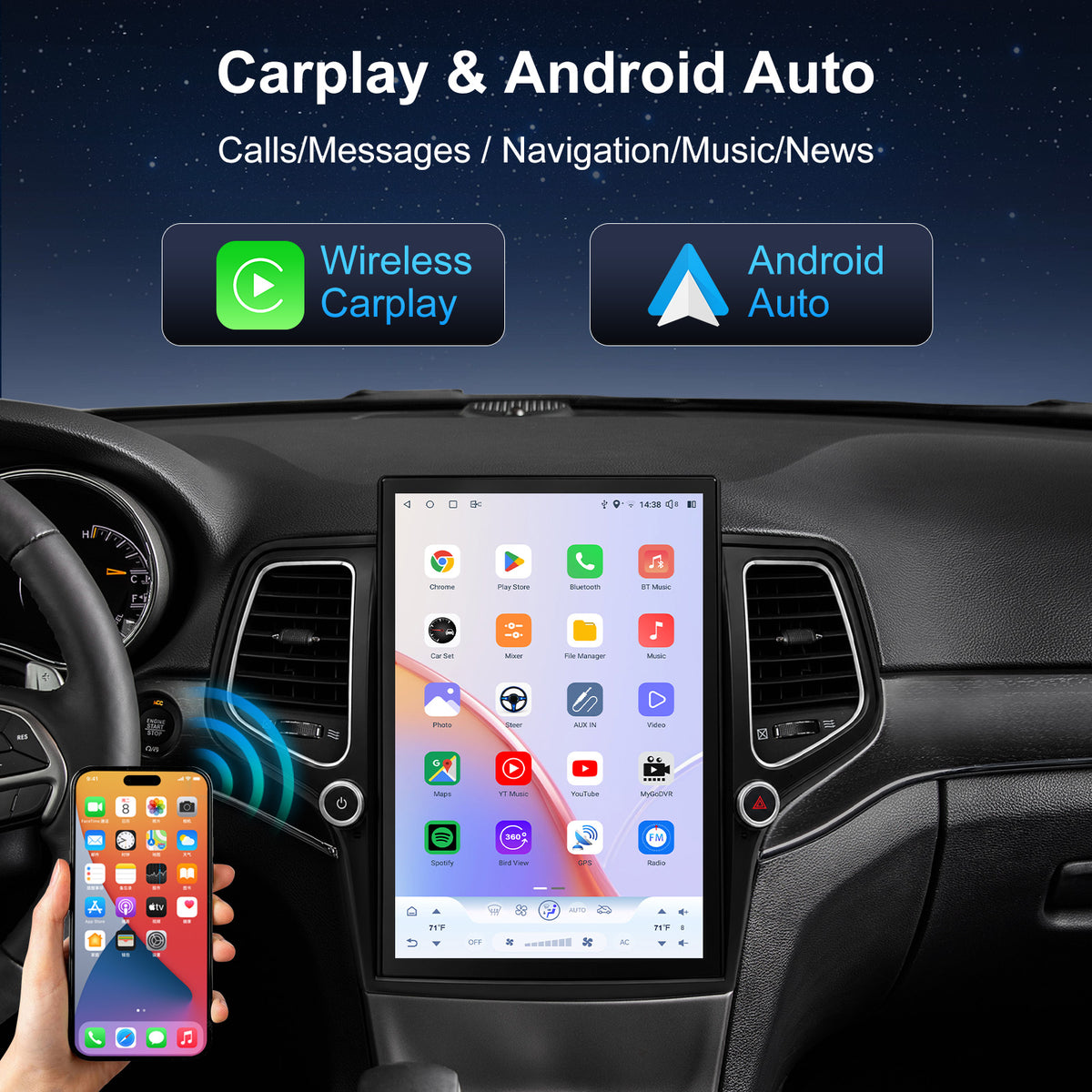 Jeep Grand Cherokee 2014-2021 14.5" CarPlay Radio | Topdisplay 2014 2015 2016 2017 2018 2019 2020 2021 Jeep Grand Cherokee