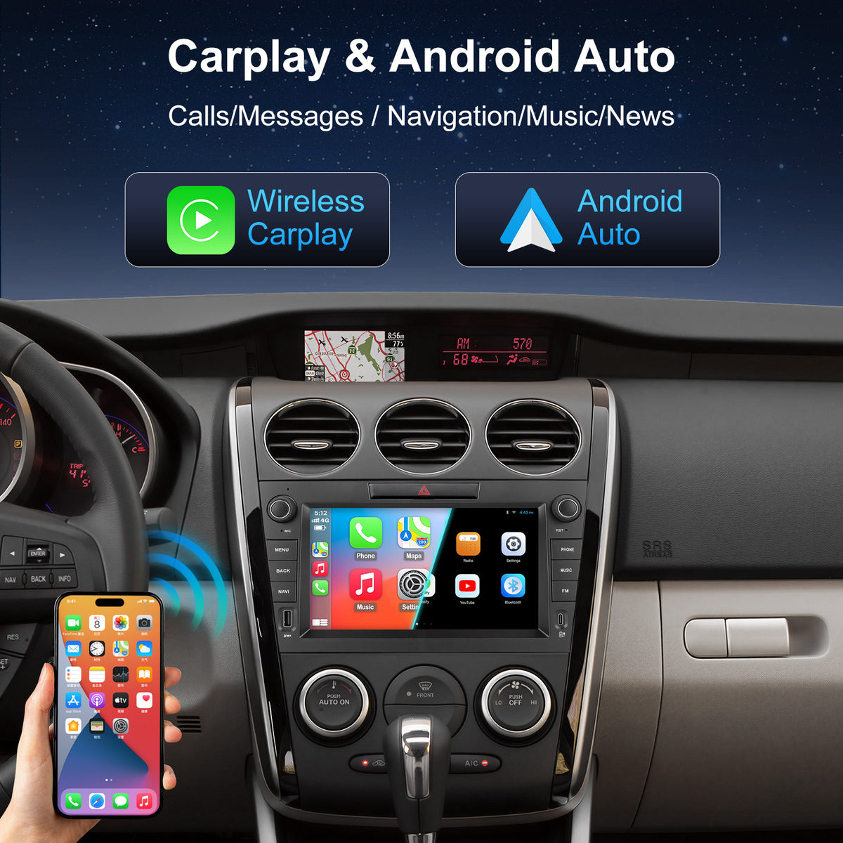 For Mazda CX-7 2006-2012 Radio upgrade, 8-inch QLED 8-Core CPU, touch screen Stereo,Wireless CarPlay & Android Auto, keep OEM Controls, Free backup Camera Included