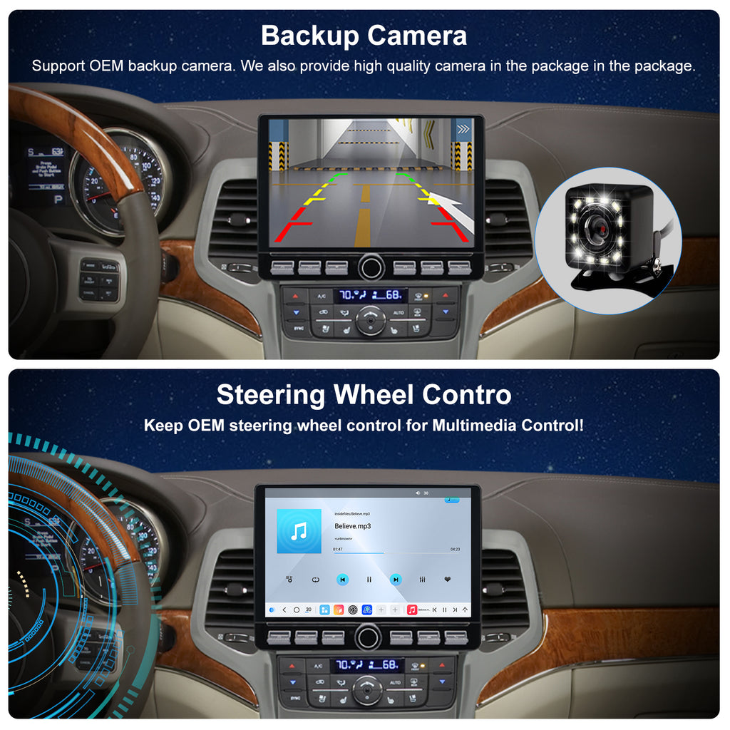 For Jeep Grand Cherokee 2011-2013 Radio upgrade,10.2-inch QLED 8-Core CPU,touch screen Stereo,Wireless CarPlay & Android Auto,Free camera