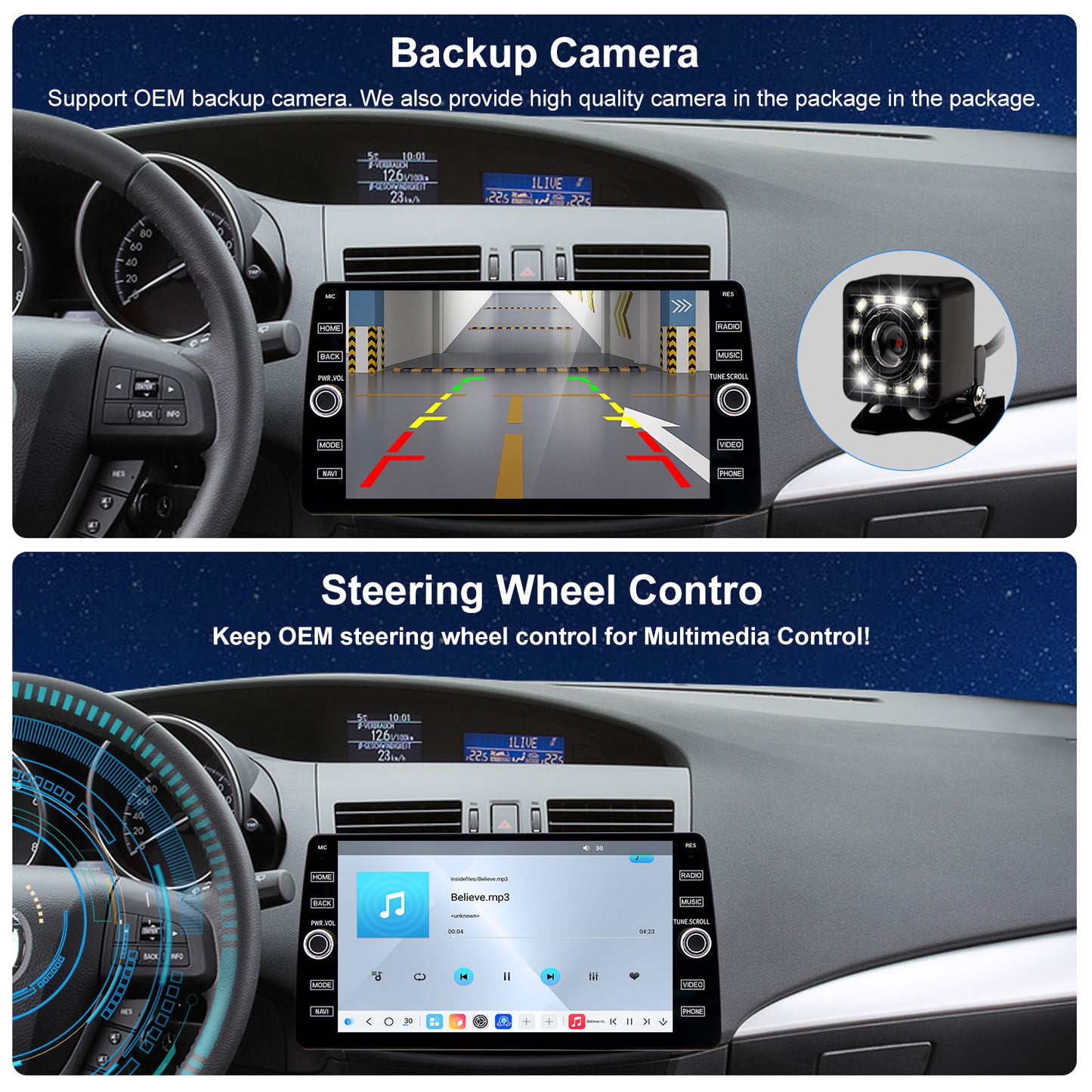 For Mazda 3 2010-2013 Radio upgrade,10.2-inch QLED 8-Core CPU,touch screen Stereo,Wireless CarPlay & Android Auto,keep OEM Controls