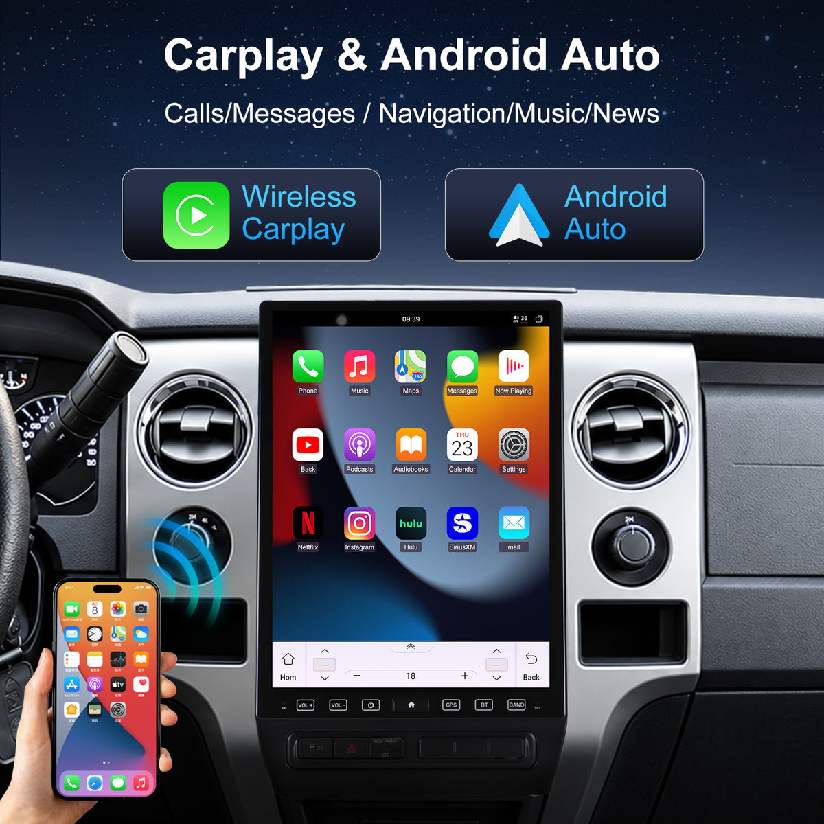 Ford F150 Stereo replacement 2009-2012 CarPlay Radio Screen-Topdisplay 2009 2010 2011 2012 F150 Upgrade Headunit Apple Carplay Android Auto Accessories Pantalla Estéreo