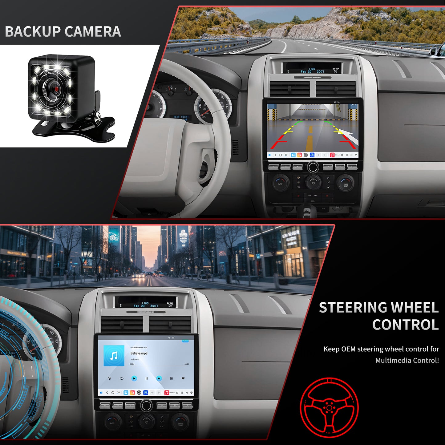 For Ford Escape 2008-2012 Radio upgrade, 10.1-inch QLED 8-Core CPU,touch screen Stereo,Wireless CarPlay & Android Auto, keep OEM Controls