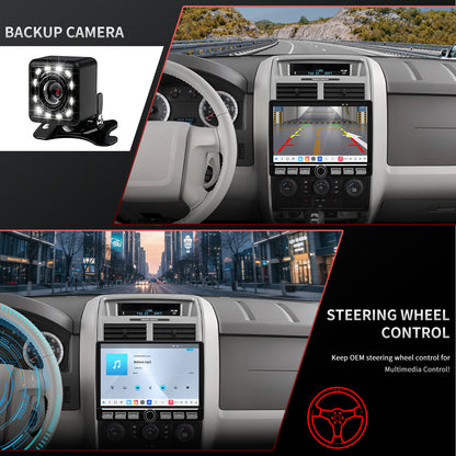 For Ford Escape 2008-2012 Radio upgrade, 10.1-inch QLED 8-Core CPU,touch screen Stereo,Wireless CarPlay & Android Auto, keep OEM Controls