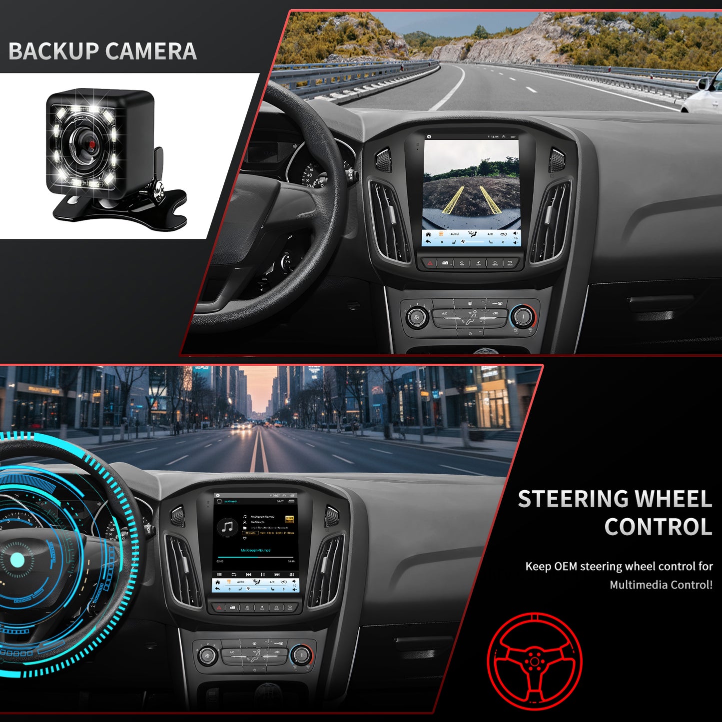 For Ford Focus 2012-2018 Radio upgrade, 9.7-inch QLED 8-Core CPU,touch screen Stereo,Wireless CarPlay & Android Auto,Free camera
