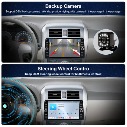 For Toyota Corolla 2009-2013 Radio upgrade,10.2-inch QLED 8-Core CPU,touch screen Stereo,Wireless CarPlay & Android Auto,keep OEM Controls