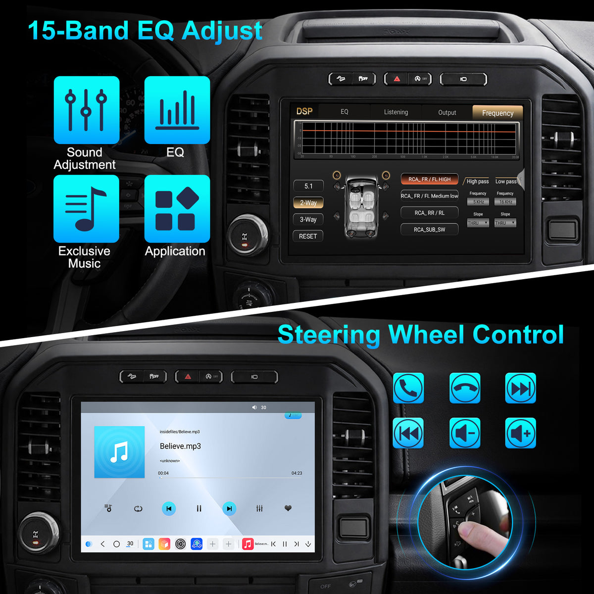 For Ford F350 2017-2021 Radio Upgrade, 13-inch QLED Touch Screen Stereo, 8-Core CPU, Wireless CarPlay & Android Auto, Keep OEM Controls