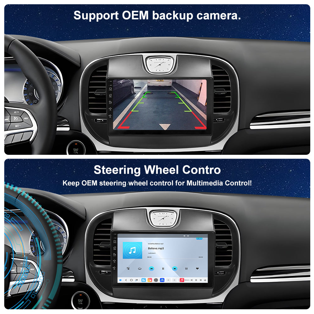 For Chrysler 300C 2015-2023 Radio upgrade, 9-inch QLED 8-Core CPU, touch screen Stereo, Wireless CarPlay & Android Auto