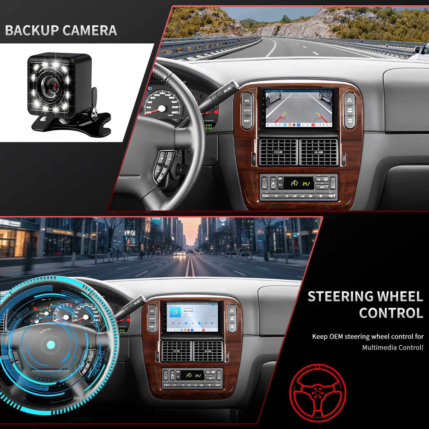 For Ford Explorer 2002-2005 Radio upgrade,7-inch QLED 8-Core CPU,touch screen Stereo,Wireless CarPlay & Android Auto,Free camera