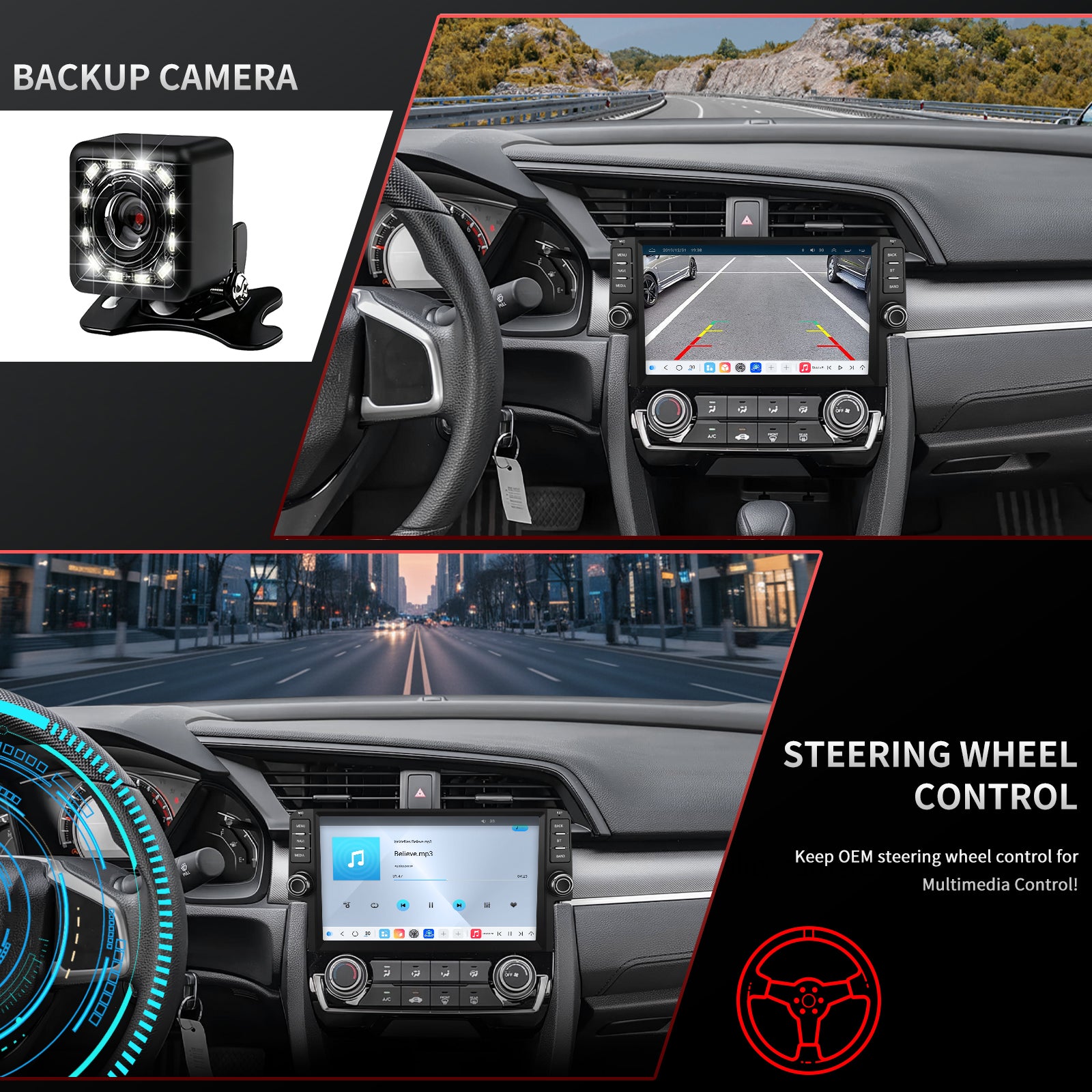 Honda Civic Radio upgrade 2016-2021 CarPlay Stereo Screen - Topdisplay 2016 2017 2018 2019 2020 2021 Replacement Headunit Apple Android Auto Accessories Pantalla Estéreo