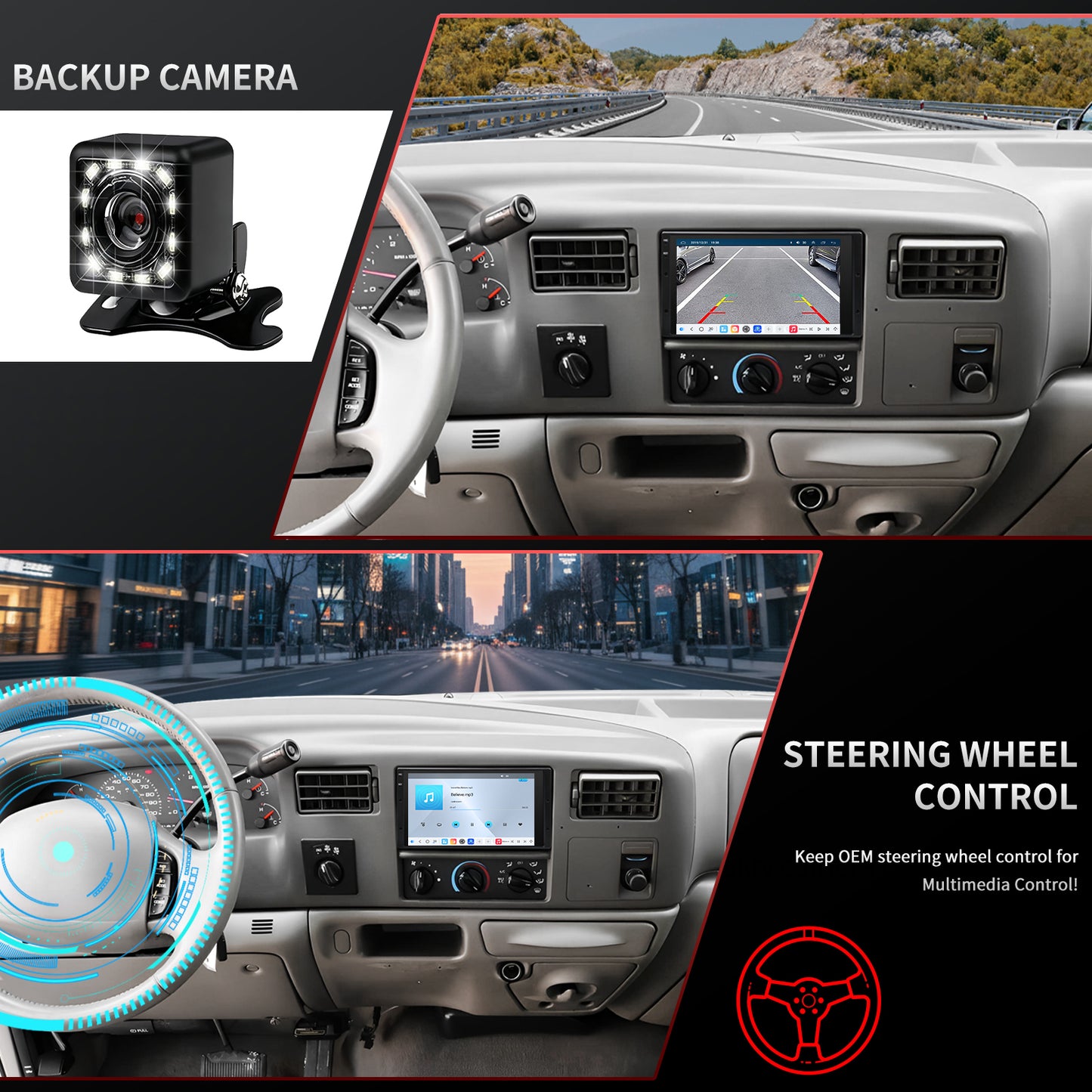 Ford F350 Stereo replacement 1999-2004 CarPlay Radio Screen-Topdisplay 1999 2000 2001 2002 2003 2004 F350 Upgrade Headunit Apple Carplay Android Auto Accessories Pantalla Estéreo