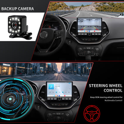 For Jeep Cherokee 2014-2023 Radio upgrade,10.1-inch QLED 8-Core CPU,touch screen Stereo,Wireless CarPlay & Android Auto,keep OEM Controls