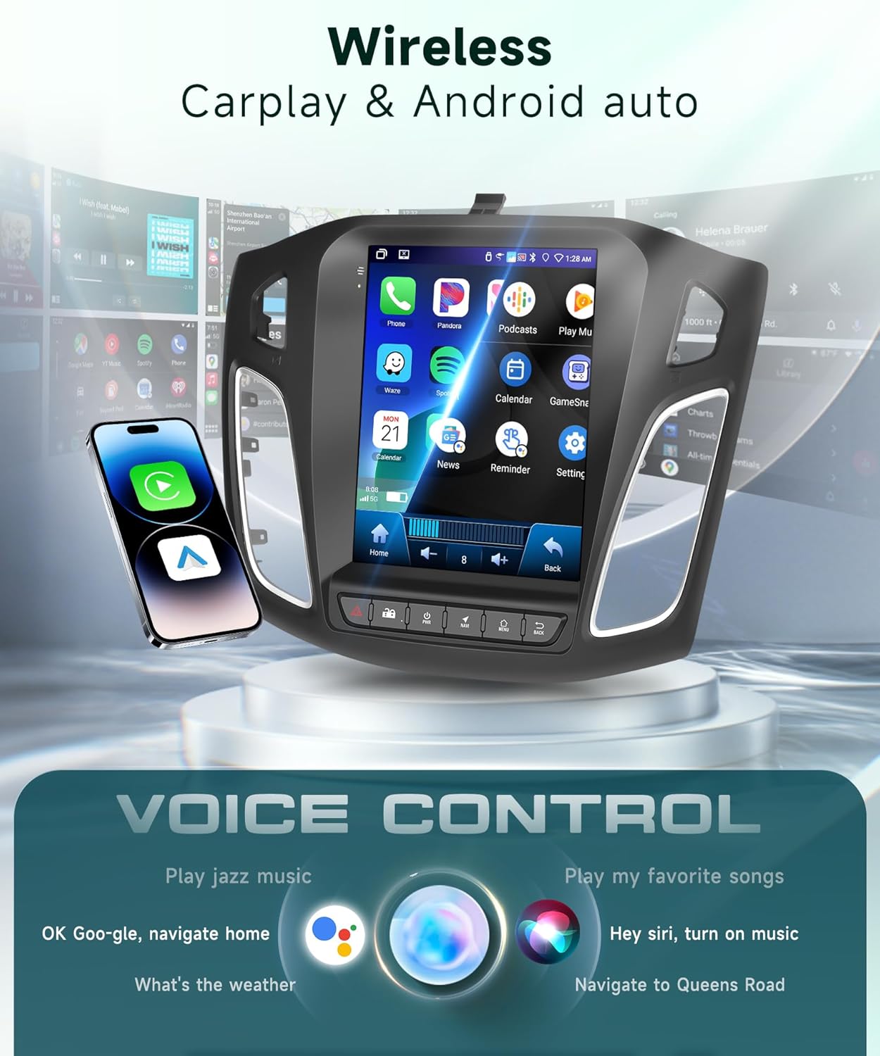 Ford Focus Radio upgrade 2012-2018 CarPlay Stereo Screen - Topdisplay 2012 2013 2014 2015 2016 2017 2018 Ford Replacement Headunit Apple Android Auto Accessories Pantalla Estéreo