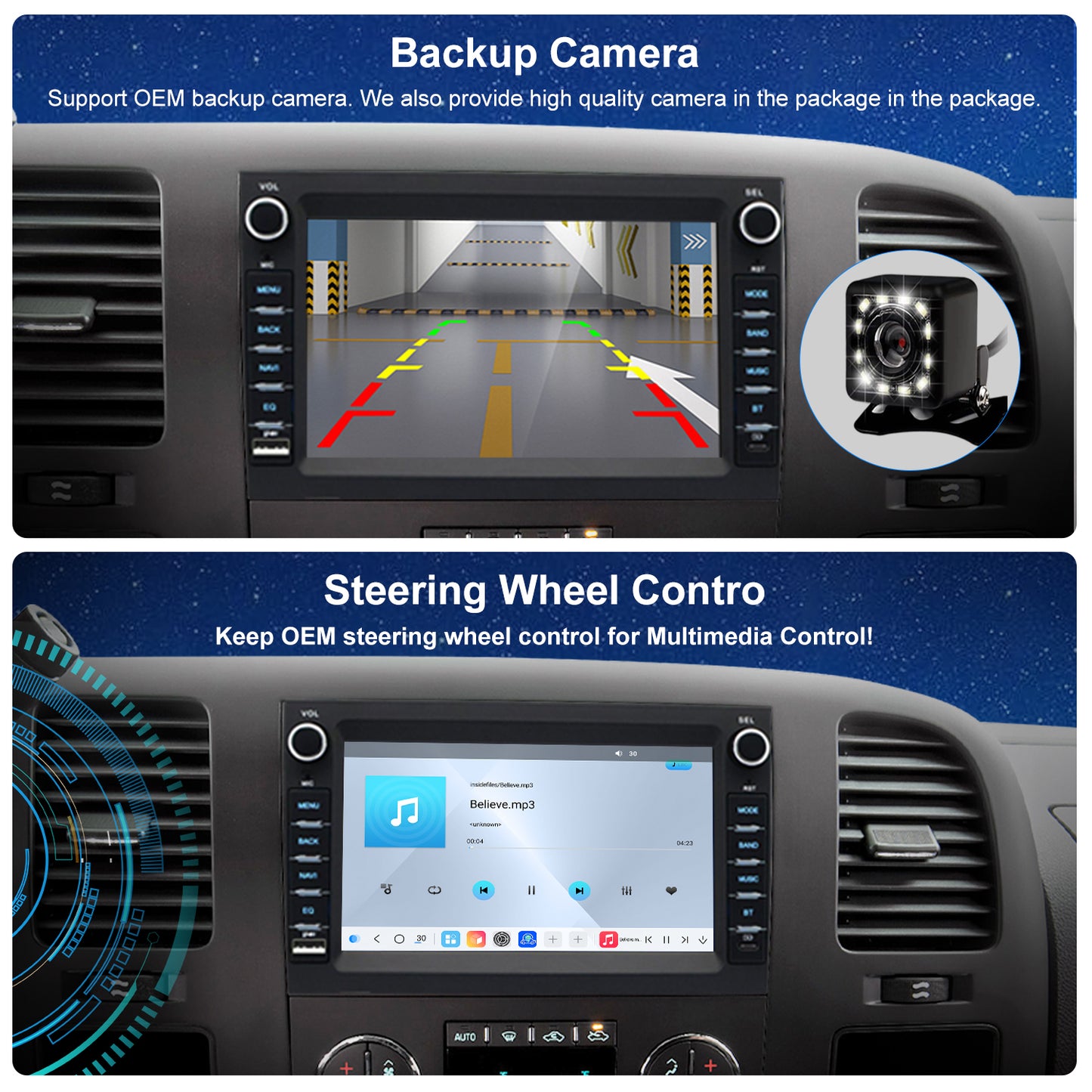 For GMC Sierra 2007-2013 Radio upgrade,7-inch QLED  8-Core CPU,touch screen Stereo,Wireless CarPlay & Android Auto,keep OEM Controls