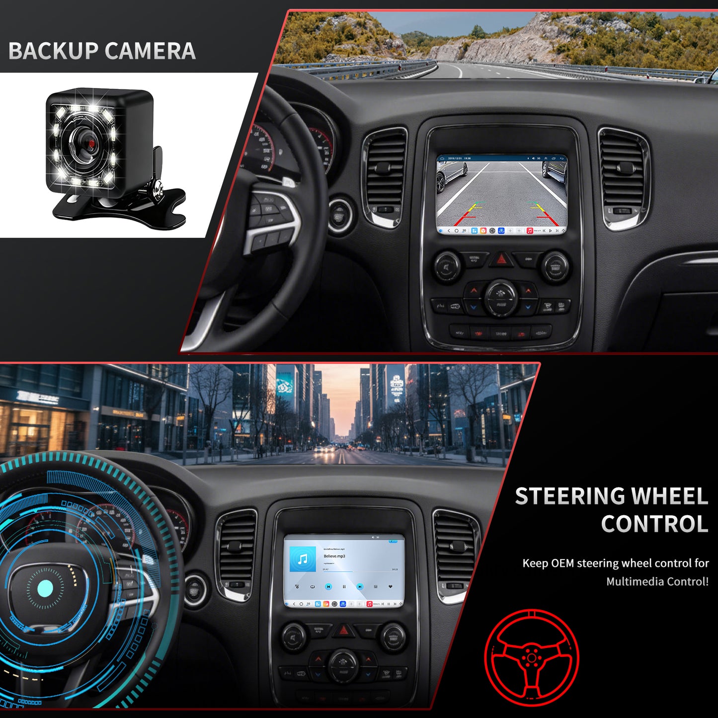 Dodge Durango Radio upgrade 2015-2025 CarPlay Stereo Screen-Topdisplay 2015 2016 2017 2018 2019 2020 2021 2022 2023 2024 2025 Replacement Headunit Apple Android Auto Accessories Pantalla Estéreo